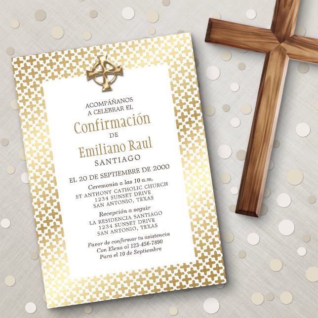 Modern Gold Spanish Confirmation Invitation (Creator Uploaded)
