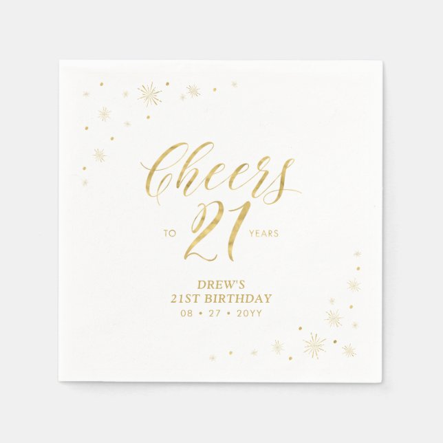 Modern Gold Sparkle 21st Birthday Party Napkins (Front)