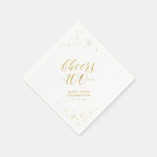 Modern Gold Sparkle & Cheers 100th Birthday Party Napkins