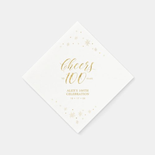 Modern Gold Sparkle  Cheers 100th Birthday Party  Napkins