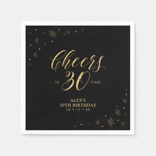 Modern Gold Sparkle  Cheers 30th Birthday Party Napkins