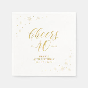 Modern Gold Sparkle & Cheers 40th Birthday Party Napkins