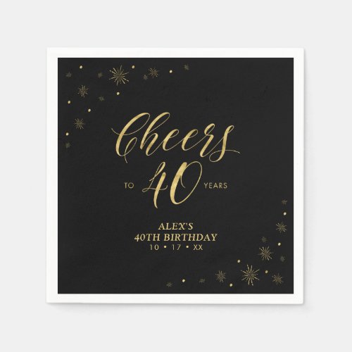 Modern Gold Sparkle  Cheers 40th Birthday Party Napkins