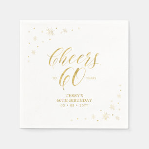 Modern Gold Sparkle & Cheers 60th Birthday Party Napkins