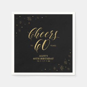 Modern Gold Sparkle & Cheers 60th Birthday Party Napkins