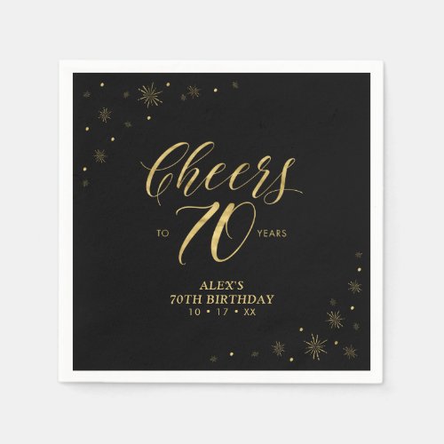 Modern Gold Sparkle  Cheers 70th Birthday Party Napkins