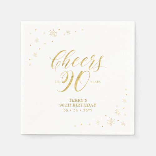 Modern Gold Sparkle  Cheers 90th Birthday Party Napkins