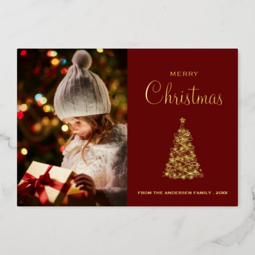 Modern Gold Sparkle Christmas Tree Photo Foil Holiday Card