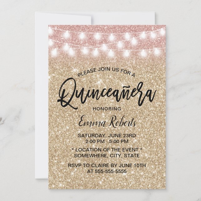 Modern Gold Sparkle Faux Glitter Quinceanera 15 Invitation (Front)