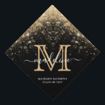 Modern Gold Sparkle Glitter Monogram Script Graduation Cap Topper<br><div class="desc">Personalized modern monogram and elegant script name. Sparkle glitter black and gold background.</div>