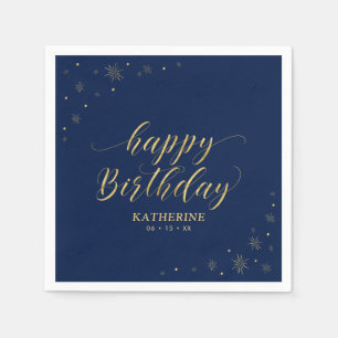 Modern Gold Sparkle Happy Birthday Paper Party Napkins