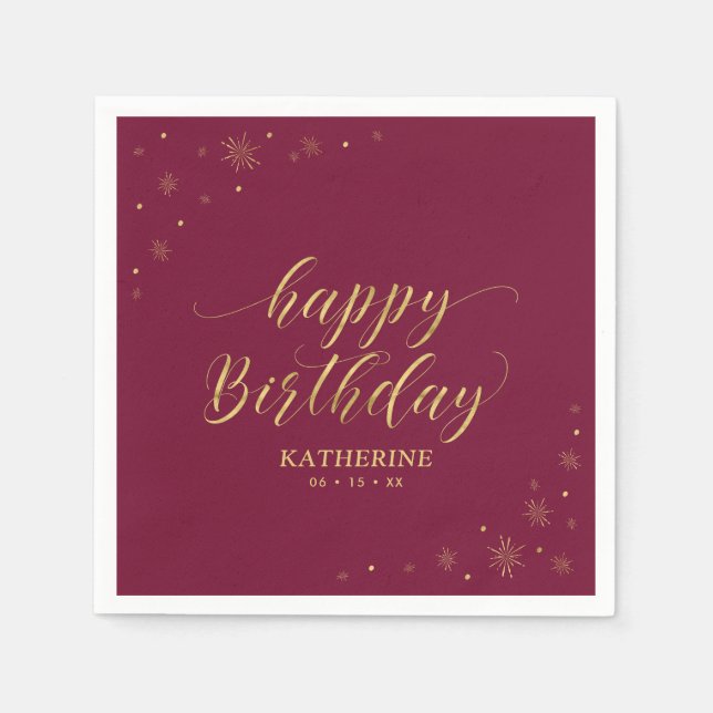 Modern Gold Sparkle Happy Birthday Paper Party Napkins (Front)