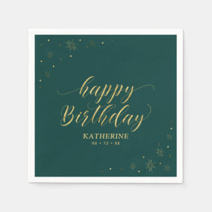 Modern Gold Sparkle Happy Birthday Paper Party Napkins