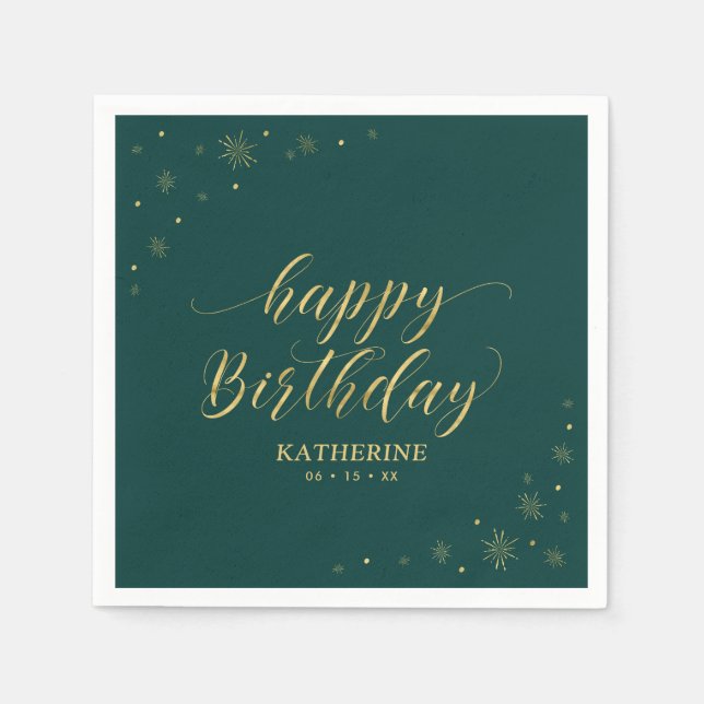 Modern Gold Sparkle Happy Birthday Paper Party Napkins (Front)