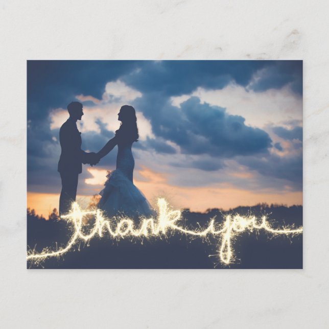 Modern Gold Sparkler Wedding Photo Thank You Postcard (Front)