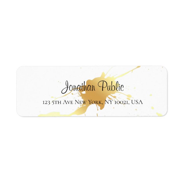 Modern Gold Splash Calligraphy Script Name Elegant Label (Front)