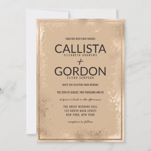 Modern Gold Splatter Glitter Border Wedding Invitation