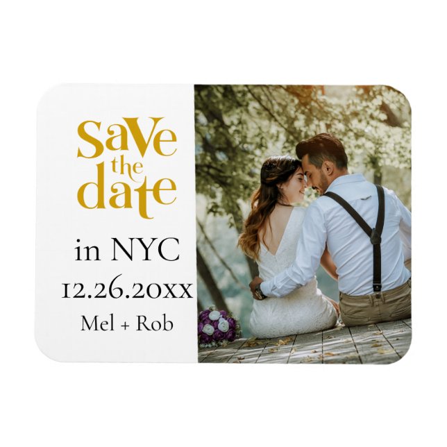 Modern Gold Split Photo Save The Date  Magnet (Horizontal)