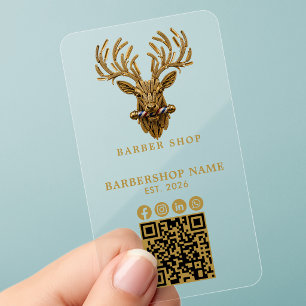 Modern Gold Stag Barber Shop Logo Qr Code Clear Business Cards