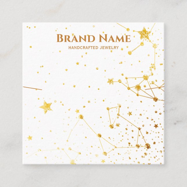 Modern Gold Star Line Art Necklace Display Square Business Card (Front)