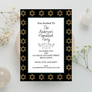 Modern Gold Star of David Hanukkah Day Party Invitation