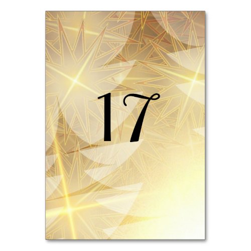 Modern Gold Stars Pine Trees Christmas Holiday Table Number