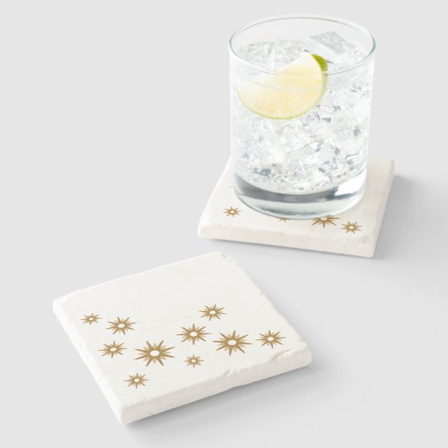 Modern Gold Stars Stone Coaster (Side)