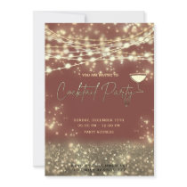 Modern Gold string lights corporate Cocktail party Invitation