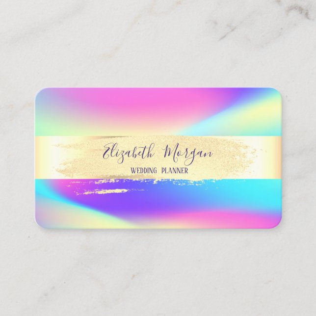 Modern ,Gold Stripe,Brush Stroke Holographic Business Card (Front)