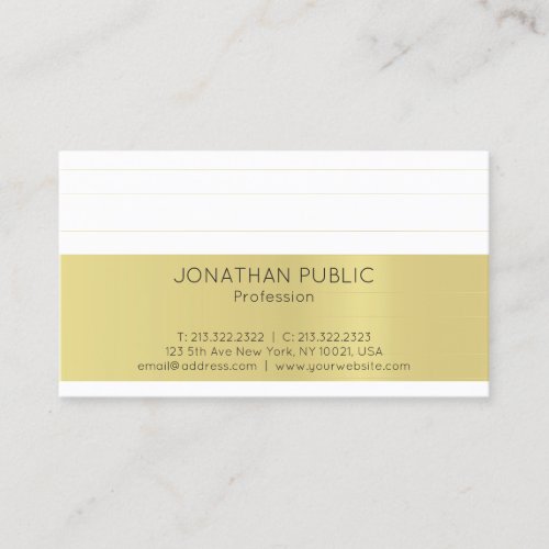 Modern Gold Stripe Chic White Minimal Plain Trendy Business Card