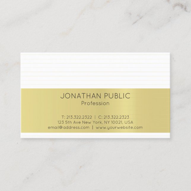 Modern Gold Stripe Chic White Minimal Plain Trendy Business Card (Front)