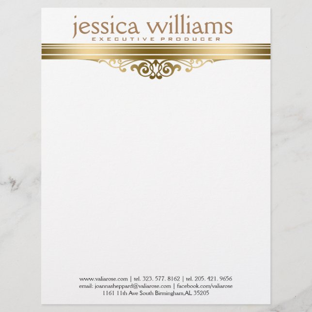 Modern Gold Stripe & Floral Accent Letterhead (Front)