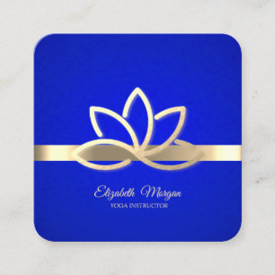 Modern Gold Stripe,Gold Lotus  Royal Blue Square Business Card