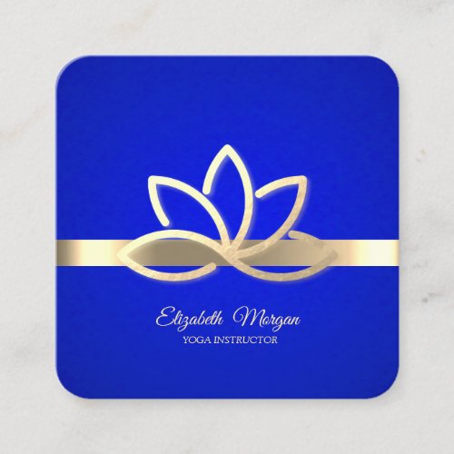 Modern Gold StripeGold Lotus  Royal Blue Square Business Card