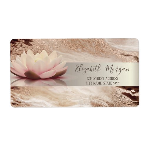  Modern Gold Stripe Lotus Gold Brown Marble  Label