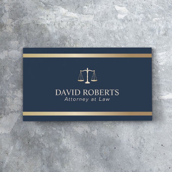 Modern Gold Stripe Navy Blue Lawyer Attorney Business Card by cardfactory at Zazzle