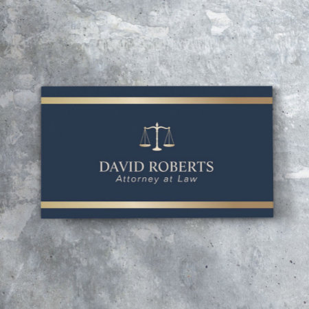 Modern Gold Stripe Navy Blue Lawyer Attorney Business Card