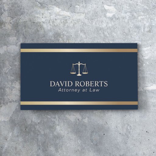 Customizable Modern Gold Stripe Navy Blue Lawyer Attorney Business Card