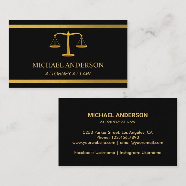 Modern Gold Stripe Navy Blue Lawyer Attorney  Business Card (Front/Back)