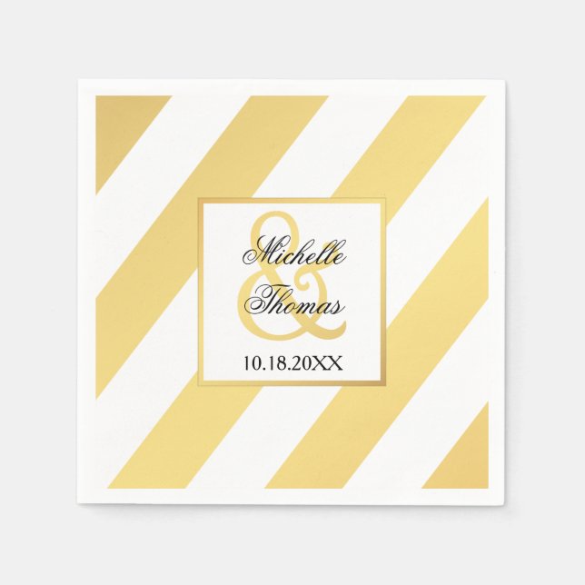 Modern Gold Stripe Wedding Paper Napkins (Front)