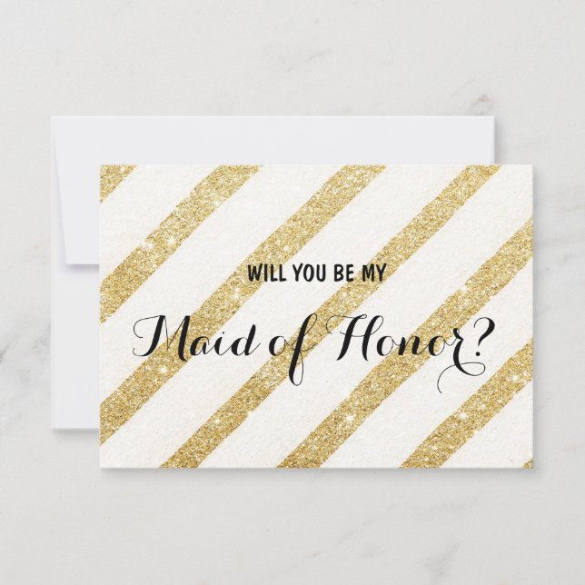 Modern gold stripe Will you be my Maid of Honor Invitation (Front)