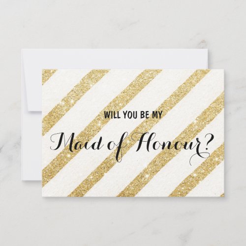 Modern gold stripe Will you be my Maid of Honour Invitation