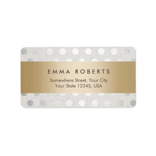 Modern Gold Striped Silver Polka Dots Classy Linen Label