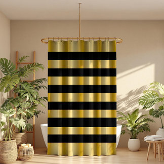 Modern Gold Stripes Black Background Throw Shower Curtain