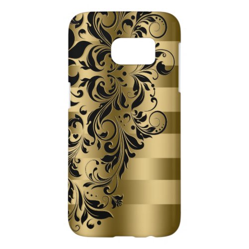 Modern Gold Stripes  Black Vintage Lace Samsung Galaxy S7 Case