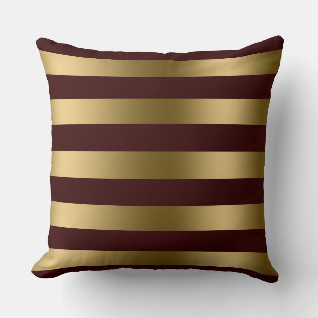 Modern Gold Stripes Burgundy Red Background Throw Pillow (Front)