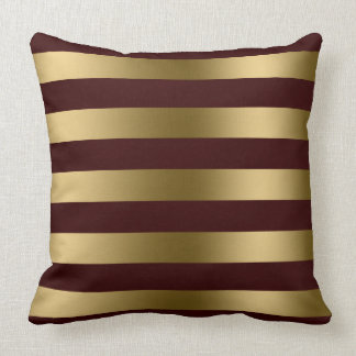 Modern Gold Stripes Burgundy Red Background Throw Pillow