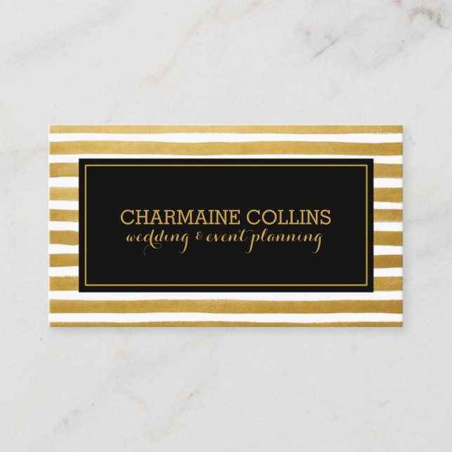 Modern Gold Stripes Business Card (Front)