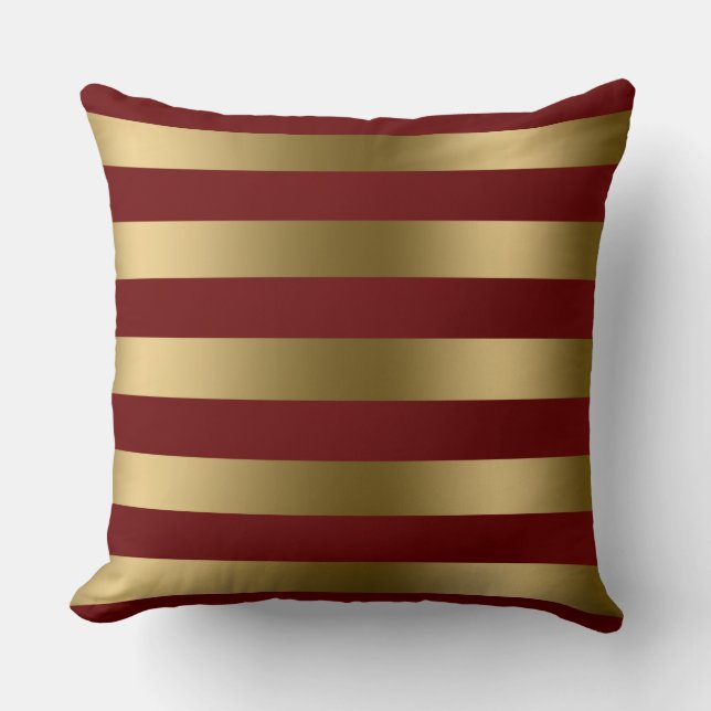 Modern Gold Stripes Dark Red Background Throw Pillow (Front)