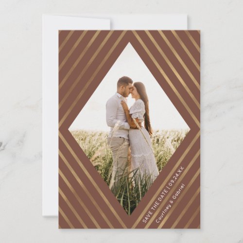 Modern Gold Stripes Diamond Frame Photo Wedding Save The Date